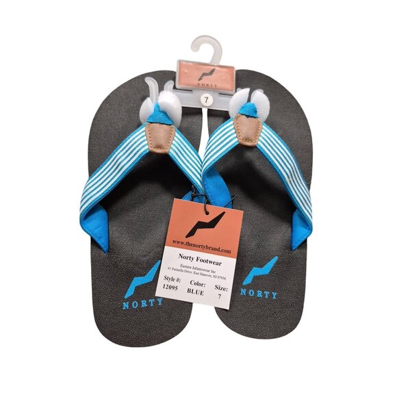 Norty Kids Flip Flops Size 7 Blue & White Striped Sandals With Cushioned Footbed - Picture 1 of 2